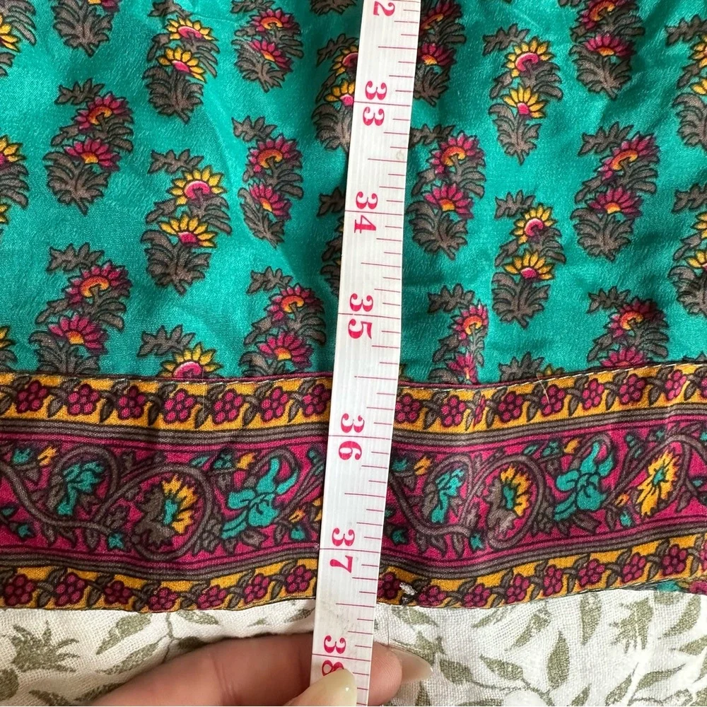 Silk Kurti Indian Design Vibrant Teal Dress Tunic with Purple Accents 31” Waist - Picture 9 of 9